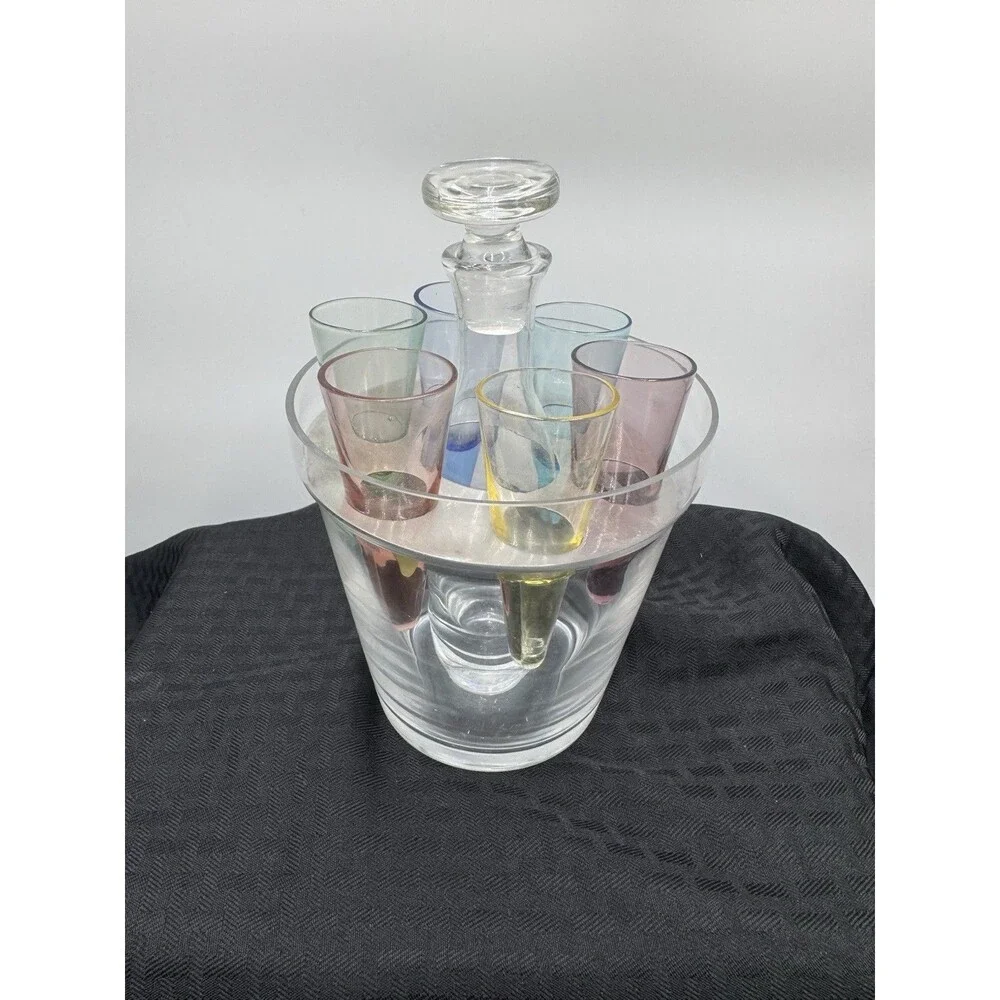 Vintage Tequilla / Vodka Chiller Decanter Ice Bicket Shot Glasses Set